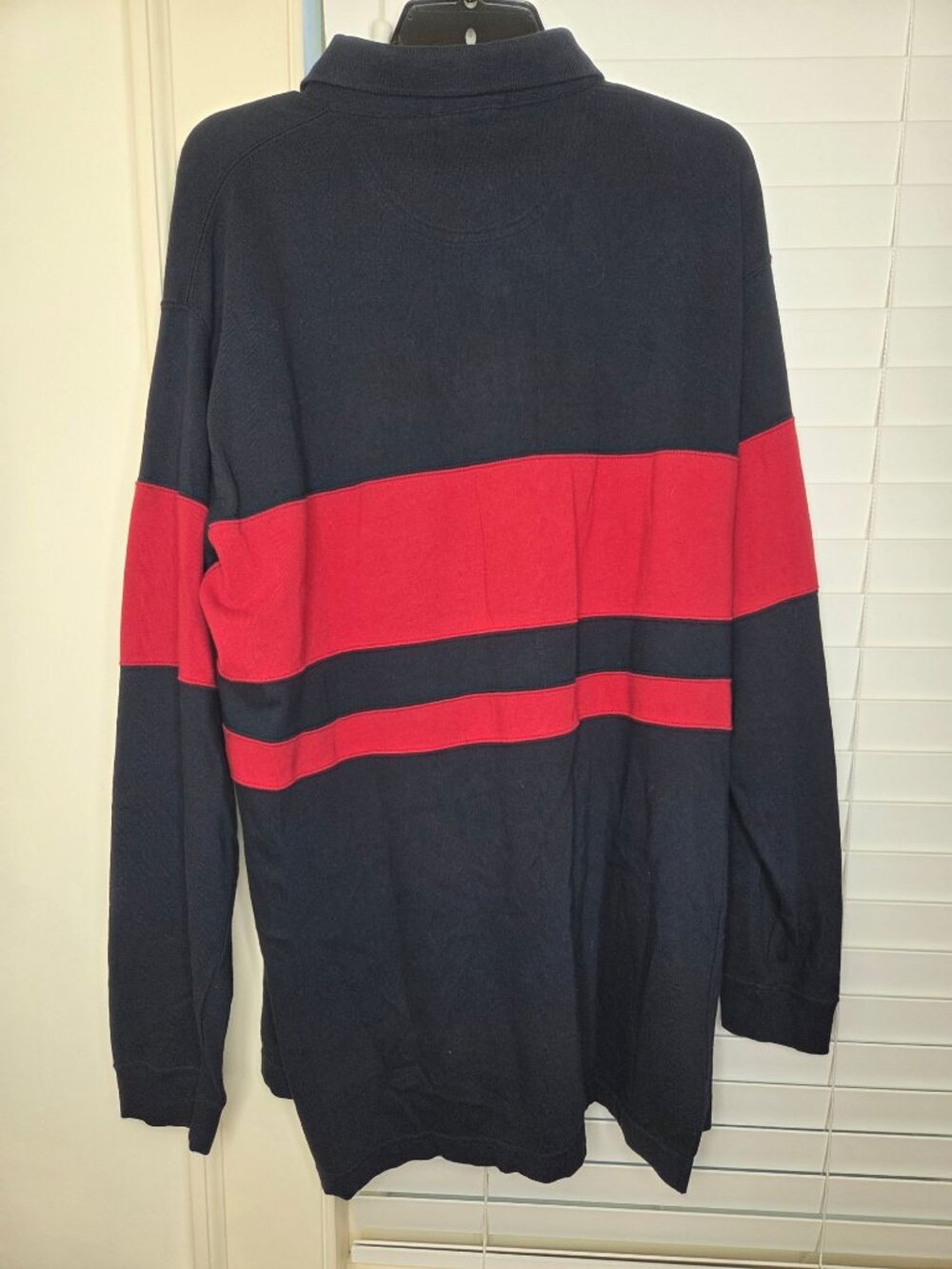 Arrow Mens LS Rugby Polo Shirt L Navy Red Color Block Stripe VTG Normcore bloke - Picture 3 of 7
